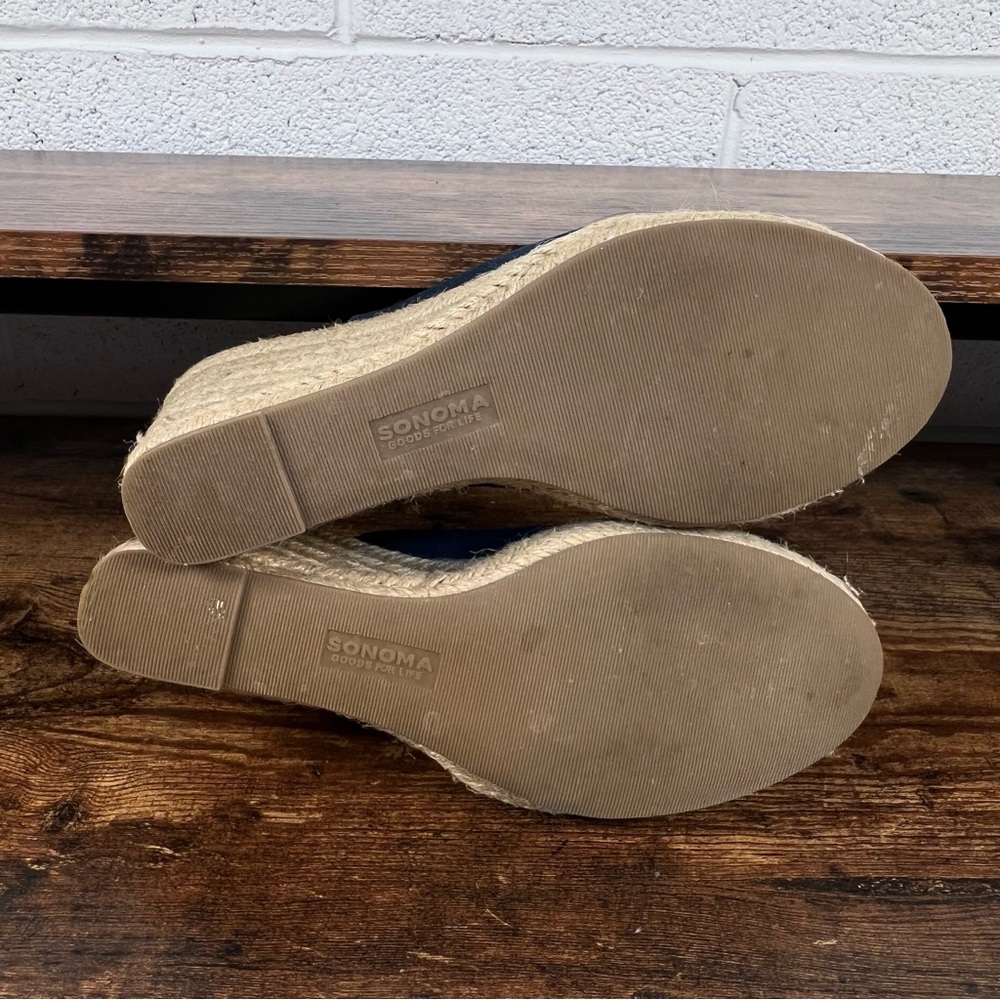 Sonoma Espadrille Wedge Leather Slide Sandals Blue Peep Toe Casual Women's 7.5 - Picture 9 of 10